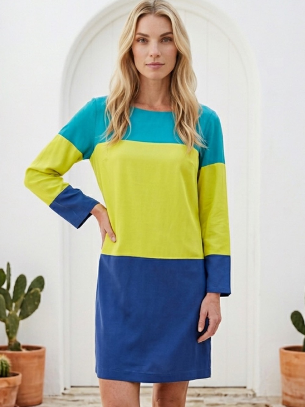 Maeve Anthropologie Brightblock Colorblock Shift Dress 3/4 Sleeve - size 8 - guc